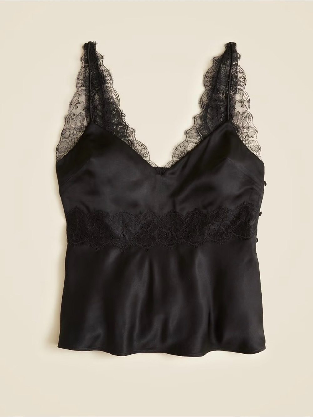 JCREW Elegant.Chic eyelash Lace-trim tank top in luster charmeuse. V-neckline. 2